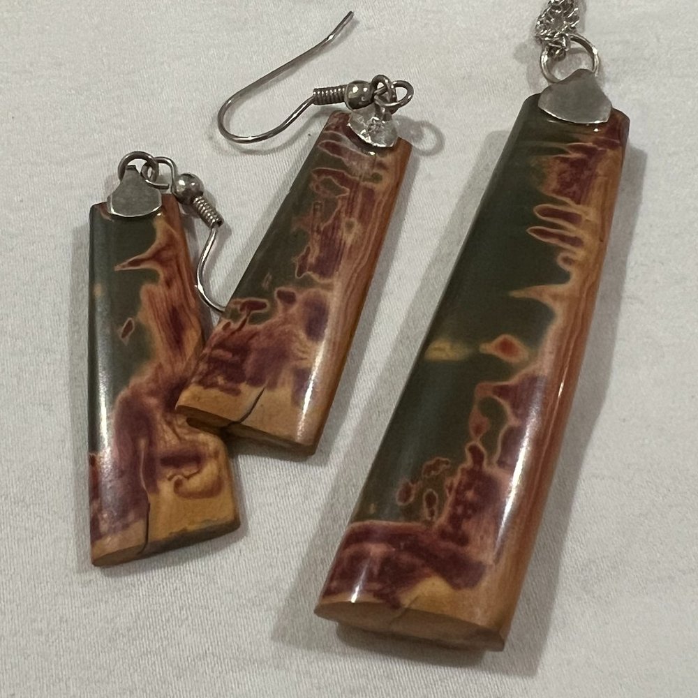 Organic jasper stone earrings necklace set